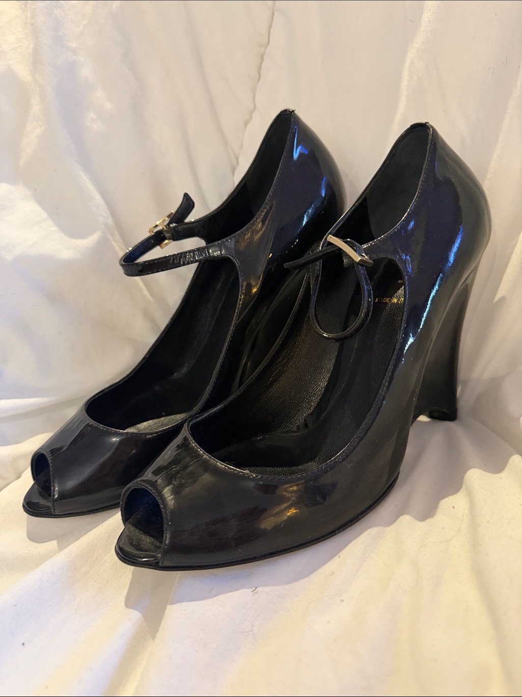 Fendi Y2k Peep-Toe Mary Jane Heels In Black Patent Leather